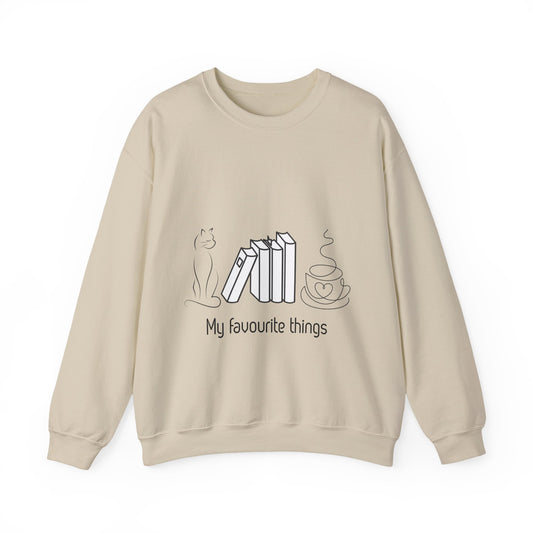 My Favourite Things Sweatshirt — Books, Cat & Coffee Crewneck