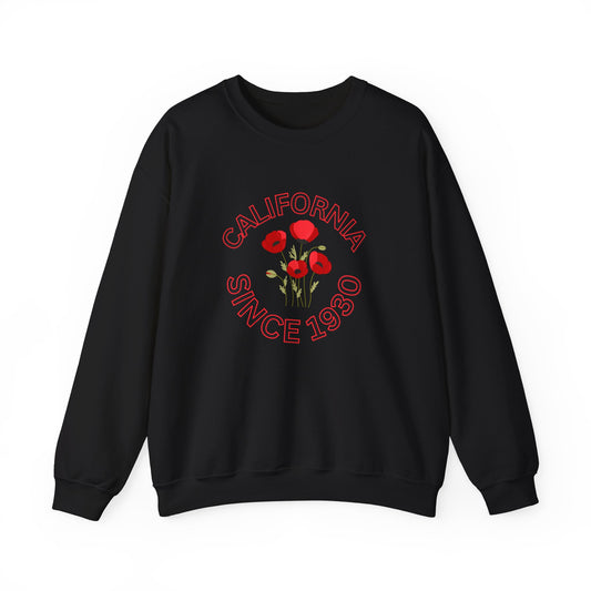 California Since 1930 Crewneck Sweatshirt — Vintage Poppy Graphic