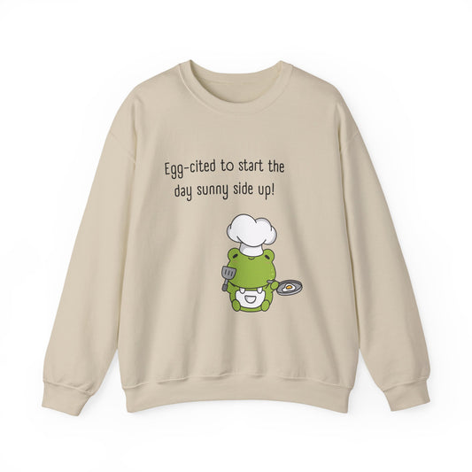 Cute Frog Chef Sweatshirt — "Egg-cited to Start the Day Sunny Side Up!"