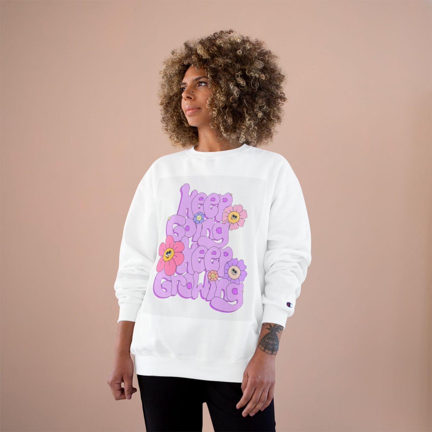 Sudadera retro con cuello redondo y estampado floral Keep Calm, Keep Go