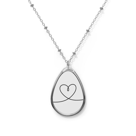 Heartline Oval Necklace — Minimalist Sterling Teardrop Pendant