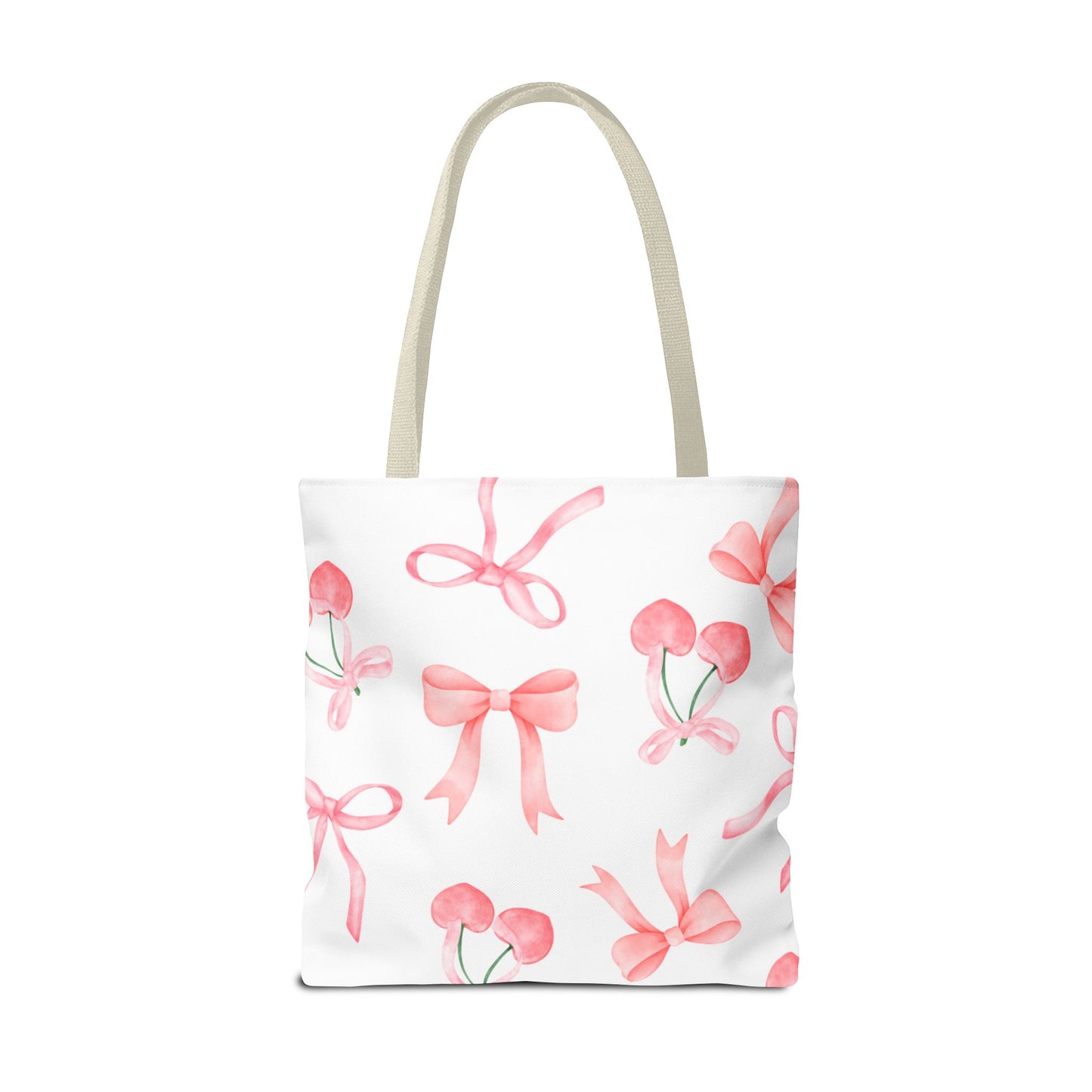 Pink Cherry Bow Tote Bag — Cute Watercolor Cherry Pattern