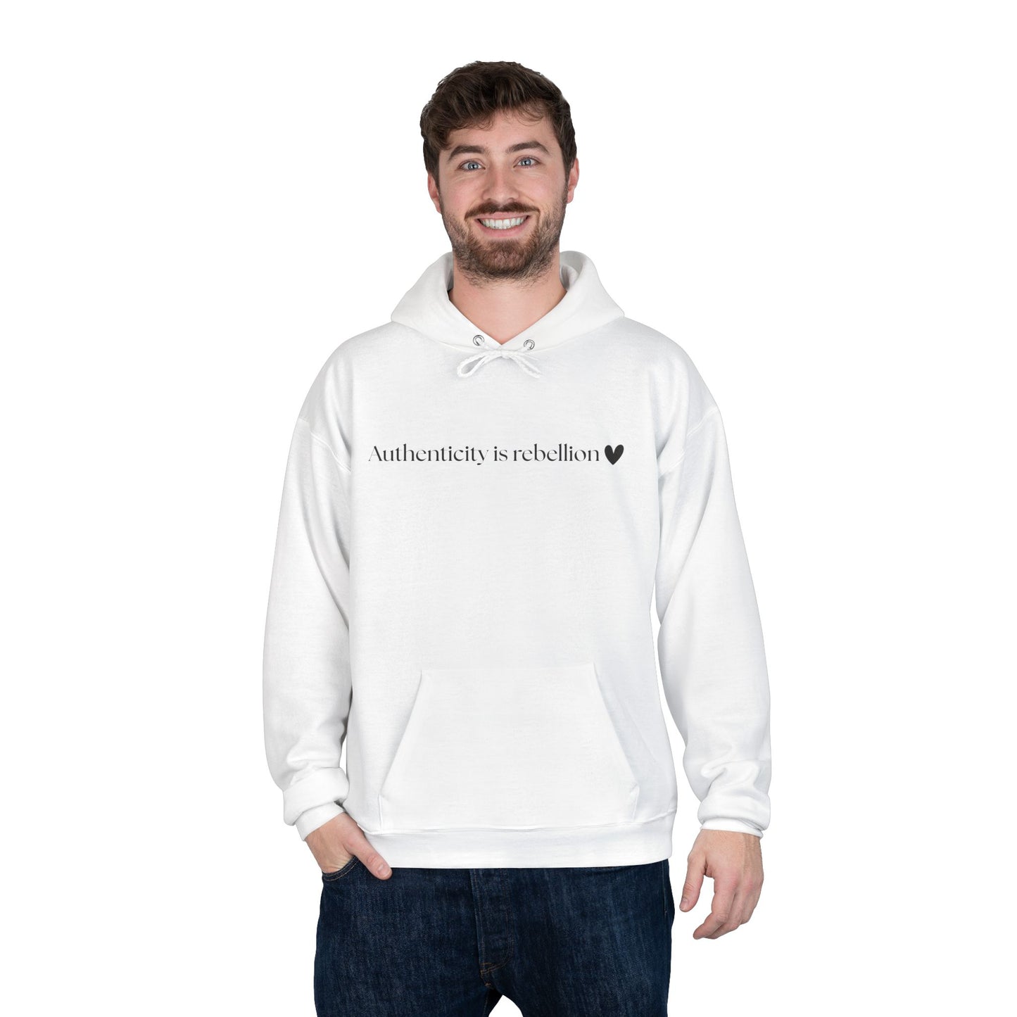 Authenticity Is Reckless Hoodie — Minimalist White Pullover with Heart