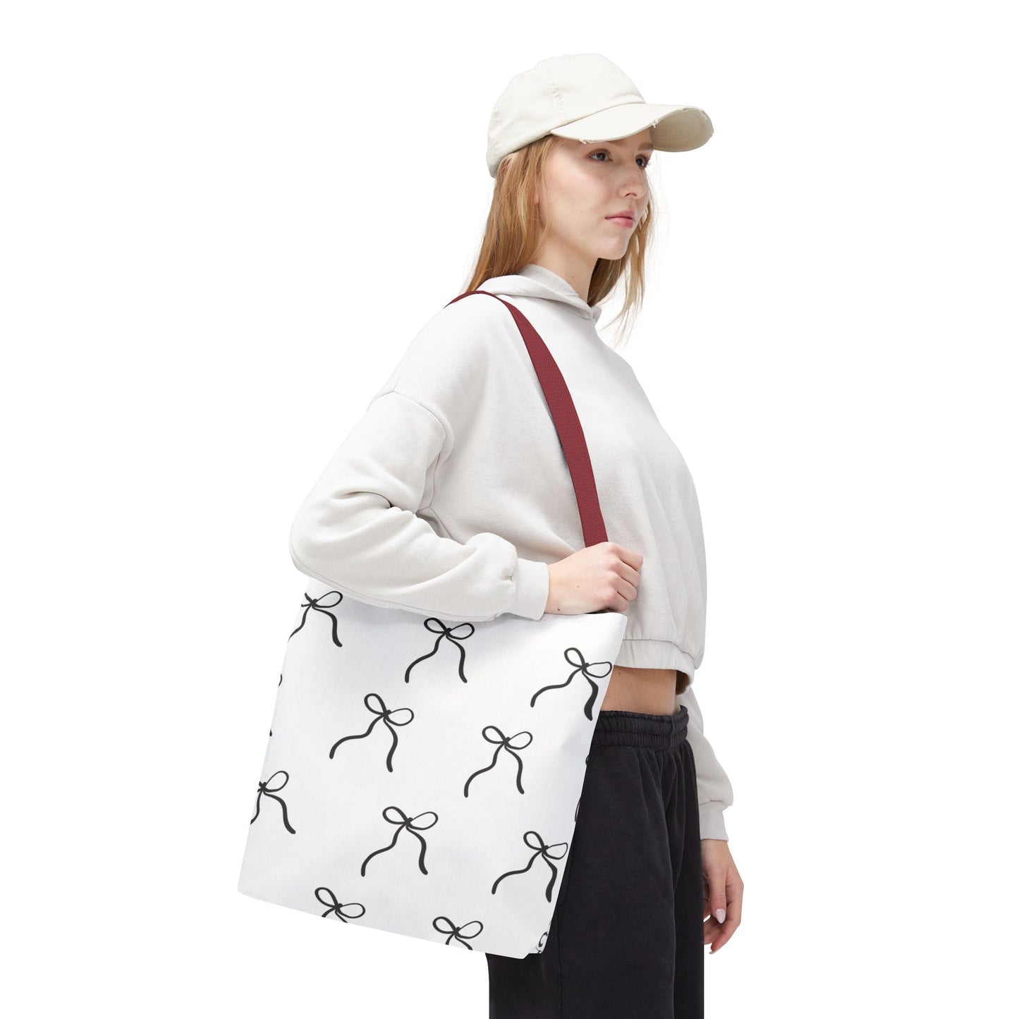 Minimalist Black Bow Pattern Tote Bag — All-Over Print