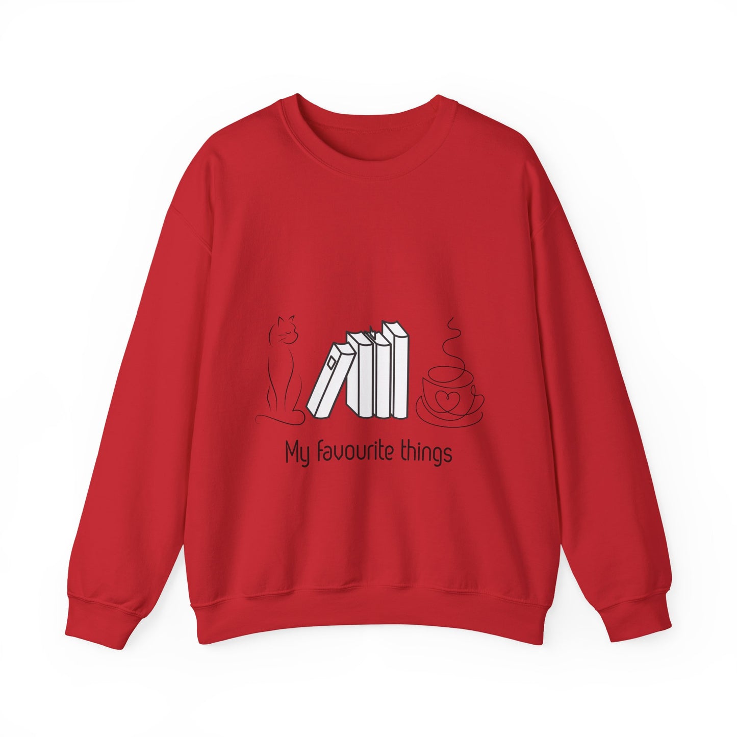 Sudadera Mis Cosas Favoritas — Libros, Gato y Café