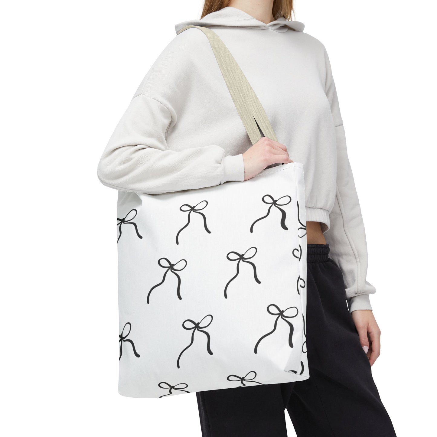 Minimalist Black Bow Pattern Tote Bag — All-Over Print