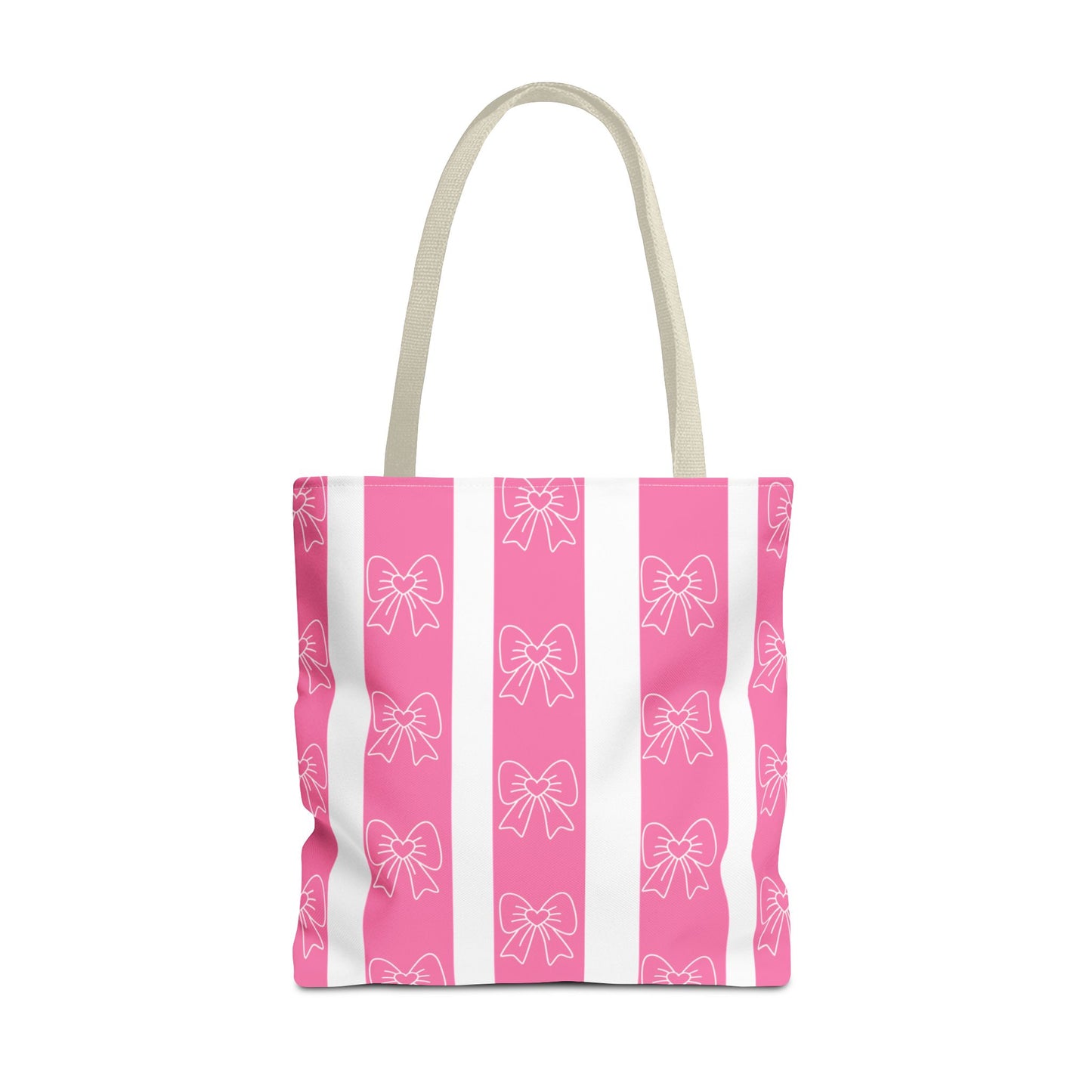 Pink Striped Bow Tote Bag — Cute Floral Bow Pattern All-Over Print Tote