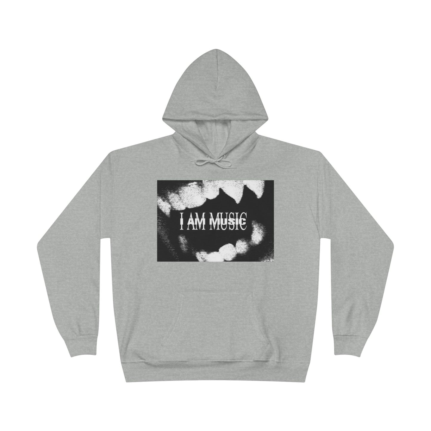 Music Teeth Graphic Hoodie — “I AM MUSIC” Black & White Pullover