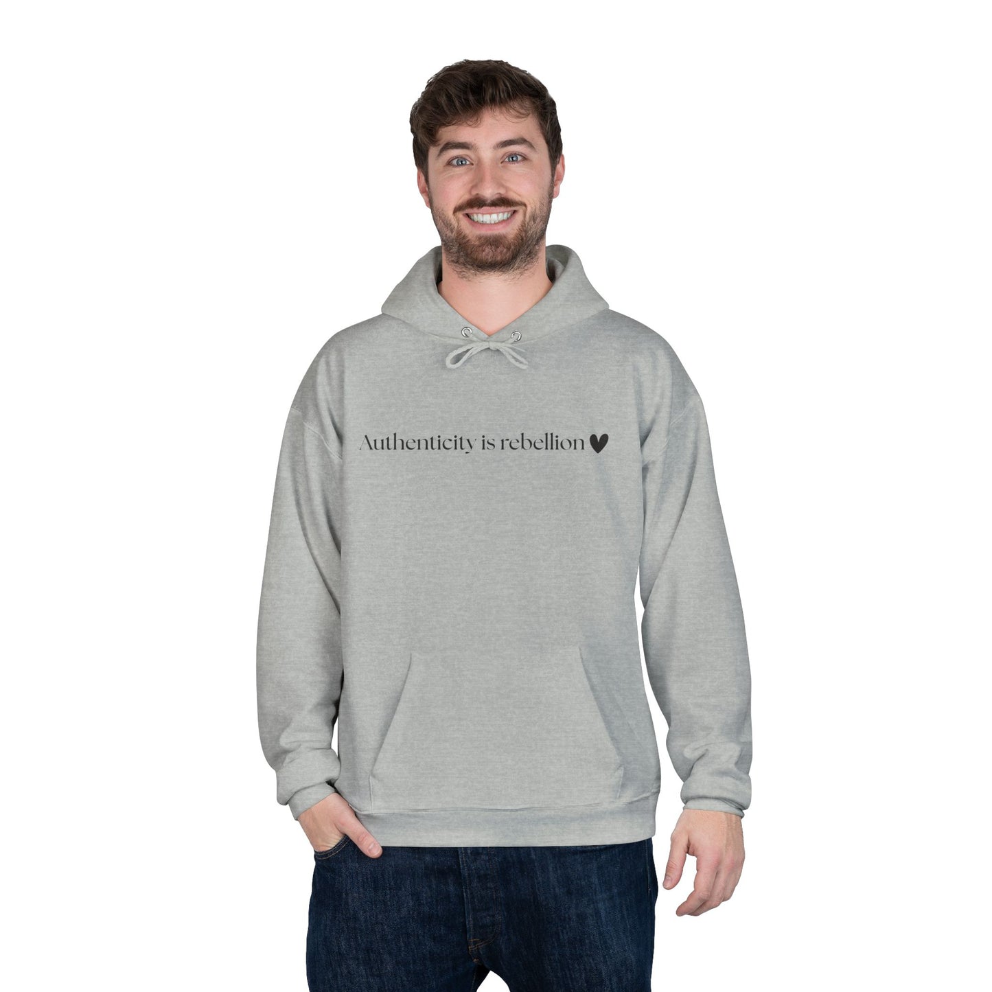 Authenticity Is Reckless Hoodie — Minimalist White Pullover with Heart