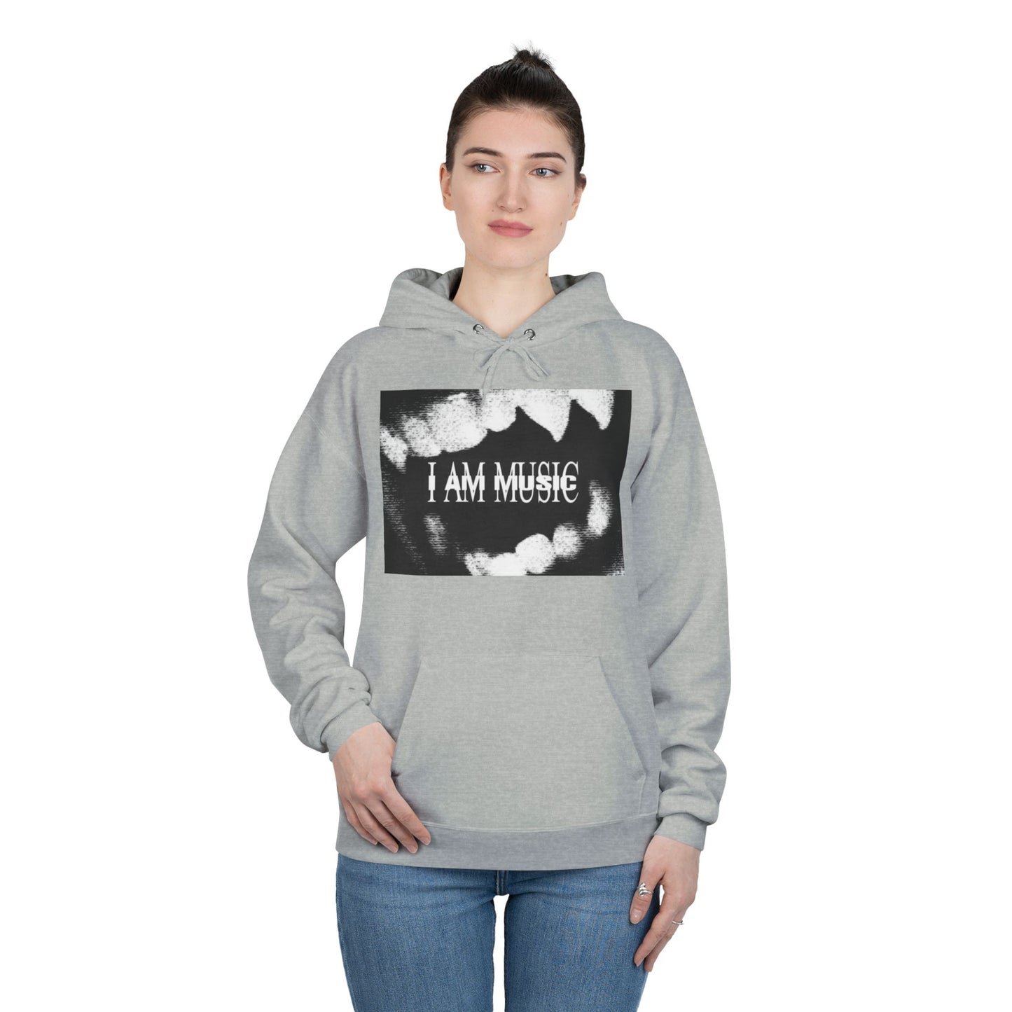 Music Teeth Graphic Hoodie — “I AM MUSIC” Black & White Pullover