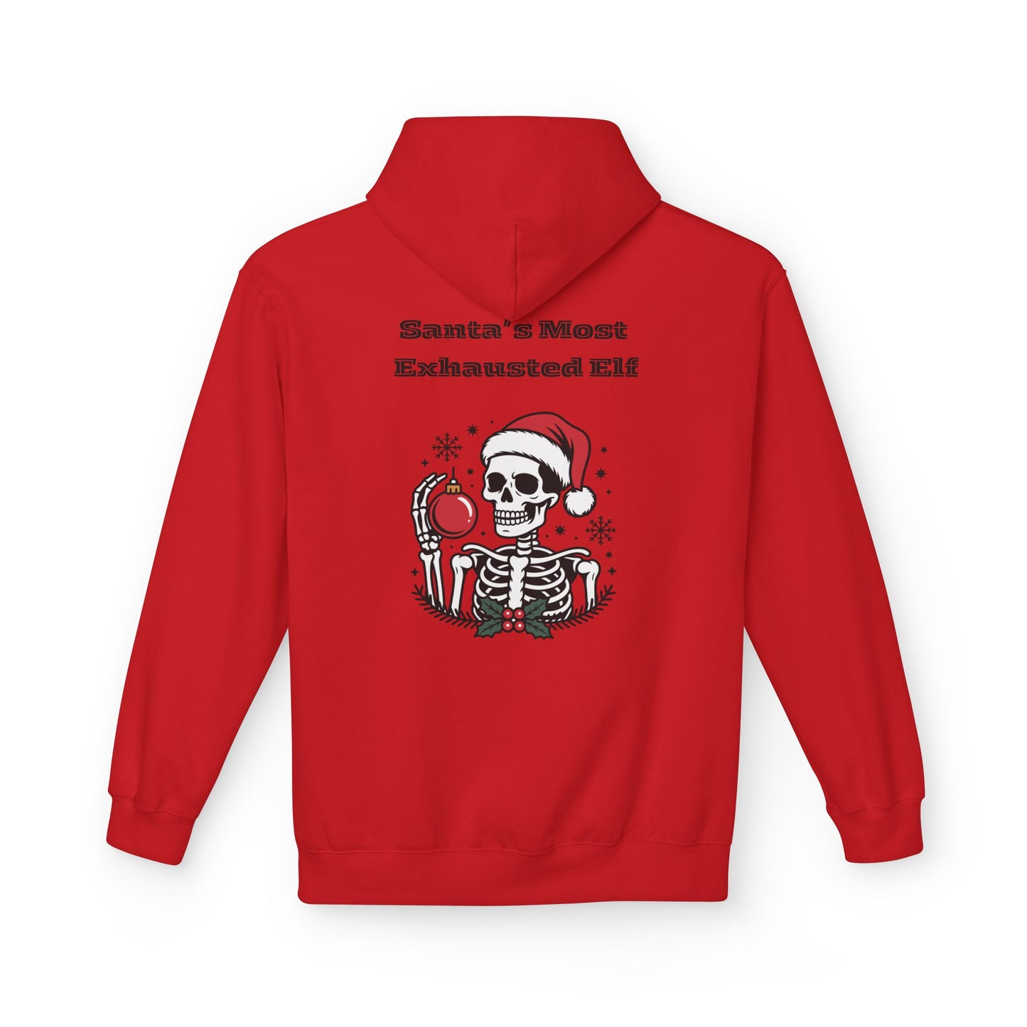 Weihnachtsmann-Hoodie mit erschöpftem Elfenmotiv – Lustiges Skelett-Weihnachts-Sweatshirt