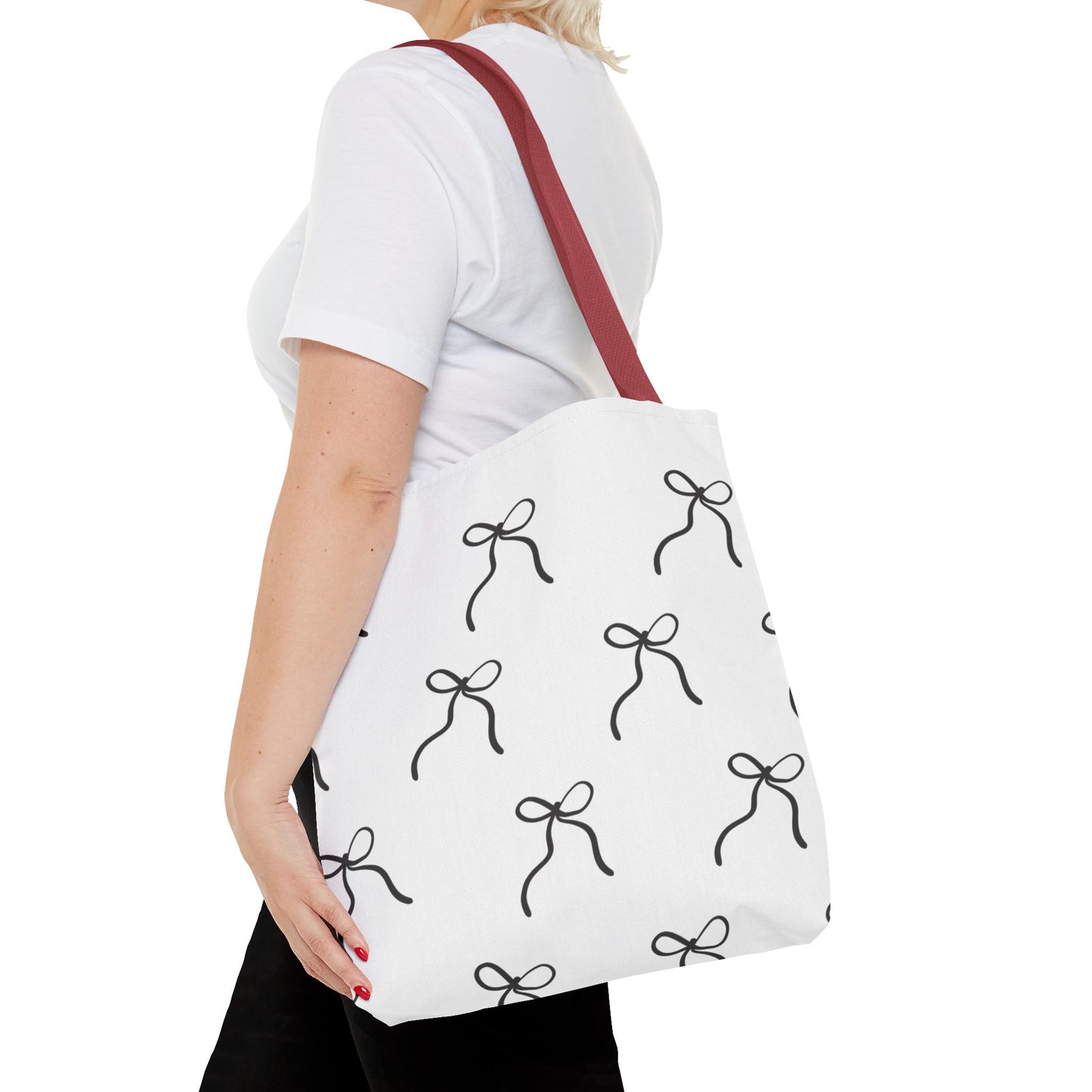 Minimalist Black Bow Pattern Tote Bag — All-Over Print