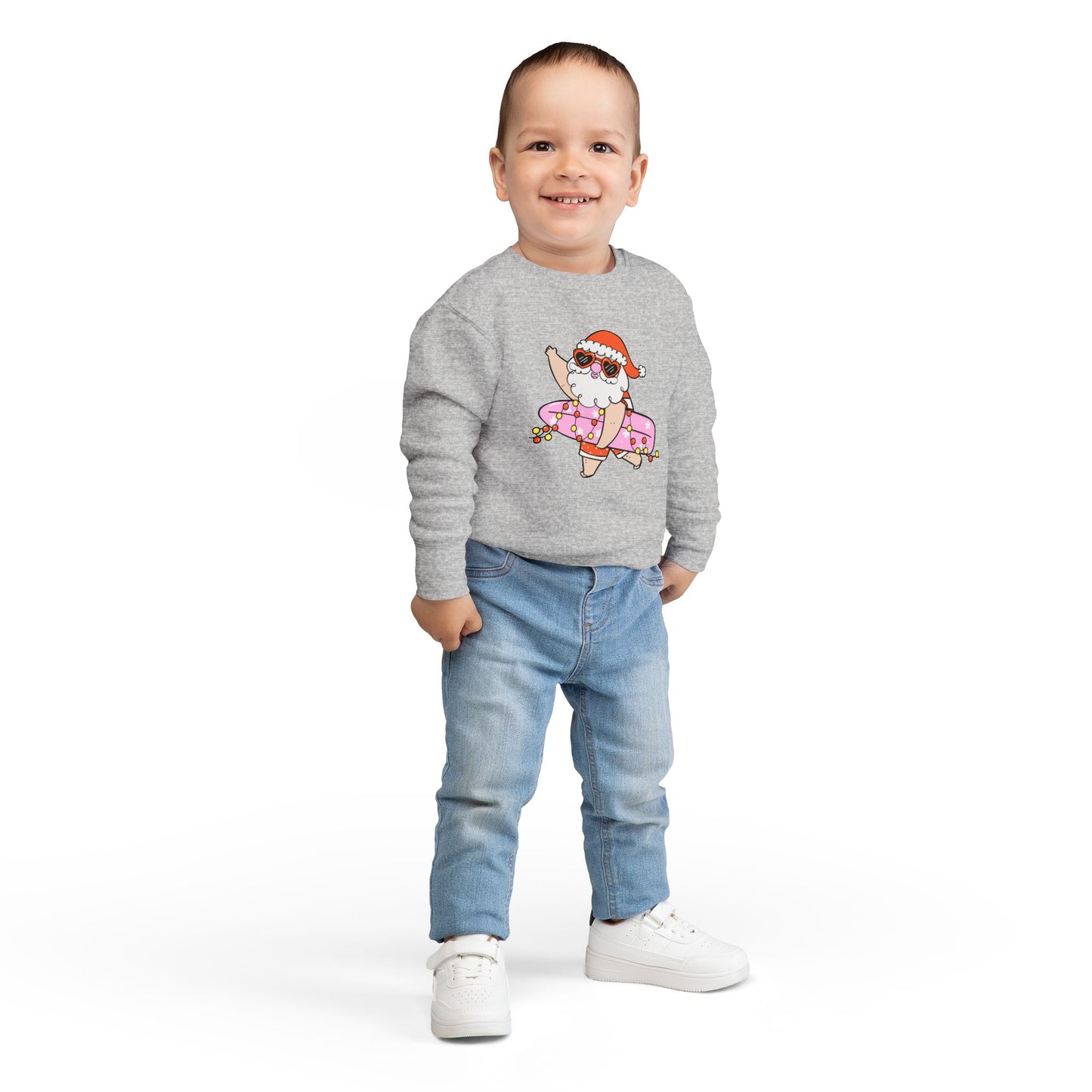 Sudadera para niños pequeños — Surfing Santa Christmas Crewneck para niños