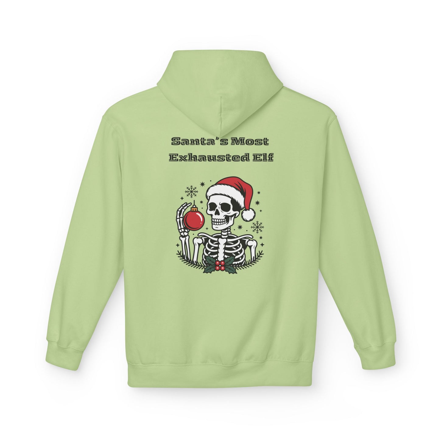 Weihnachtsmann-Hoodie mit erschöpftem Elfenmotiv – Lustiges Skelett-Weihnachts-Sweatshirt