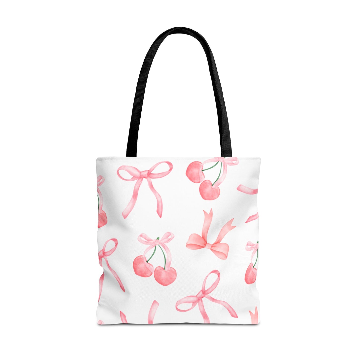 Pink Cherry Bow Tote Bag — Cute Watercolor Cherry Pattern