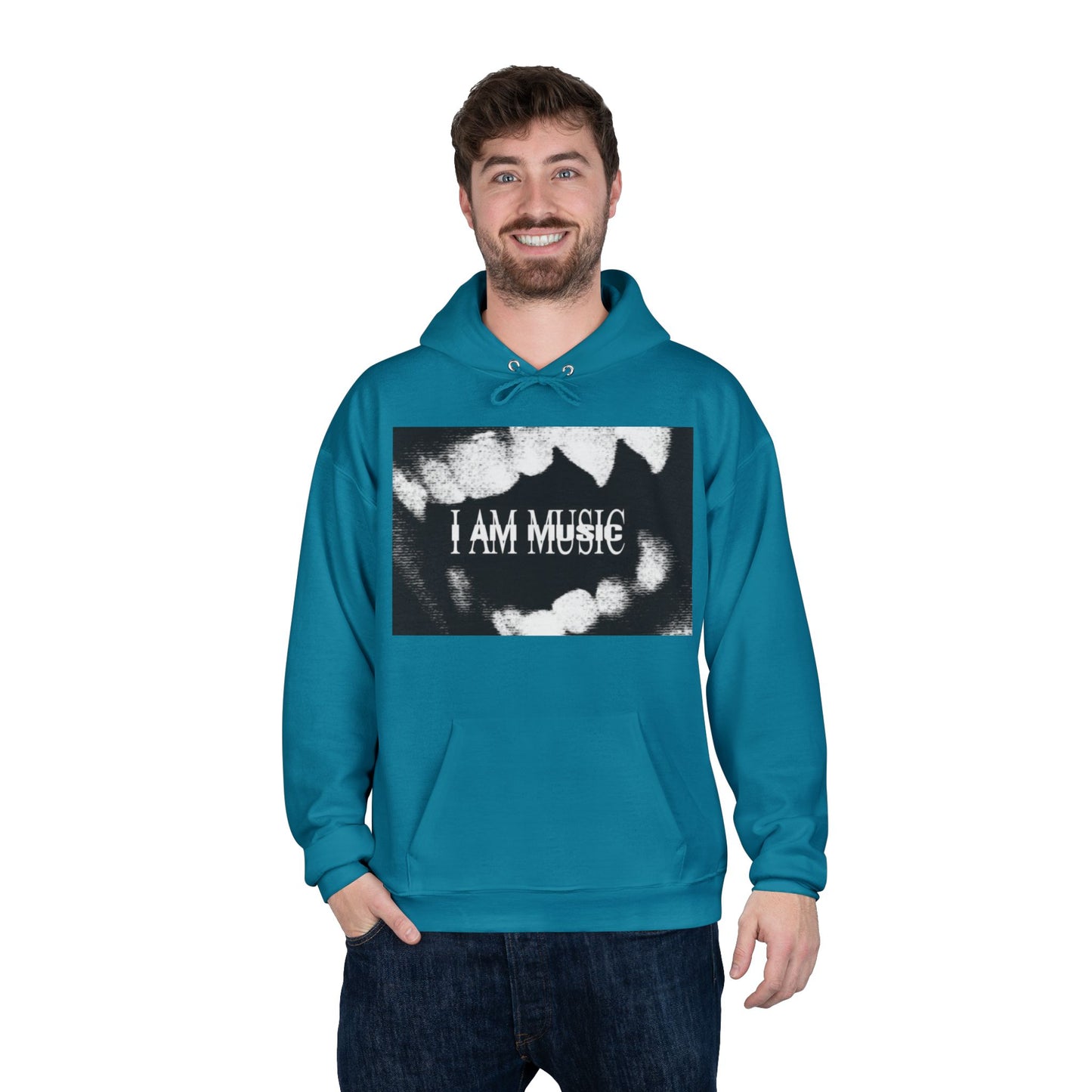 Music Teeth Graphic Hoodie — “I AM MUSIC” Black & White Pullover