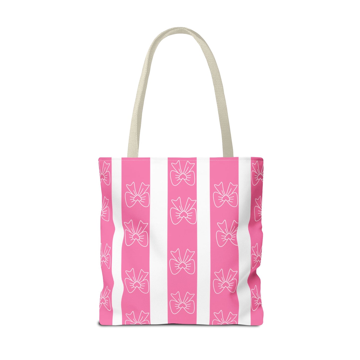 Pink Striped Bow Tote Bag — Cute Floral Bow Pattern All-Over Print Tote