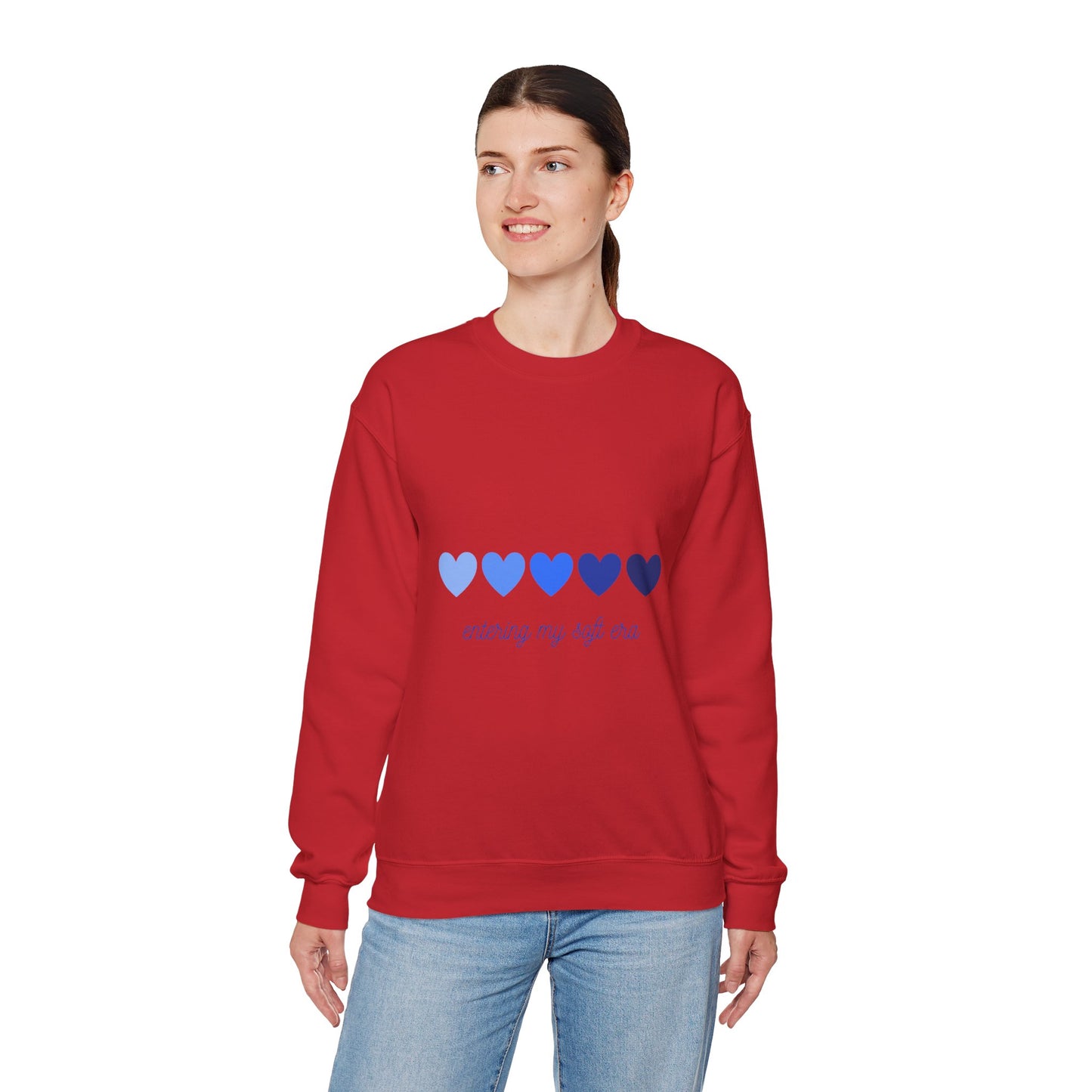 Sudadera de cuello redondo con gráfico de corazón azul «Entering My Soft Era»