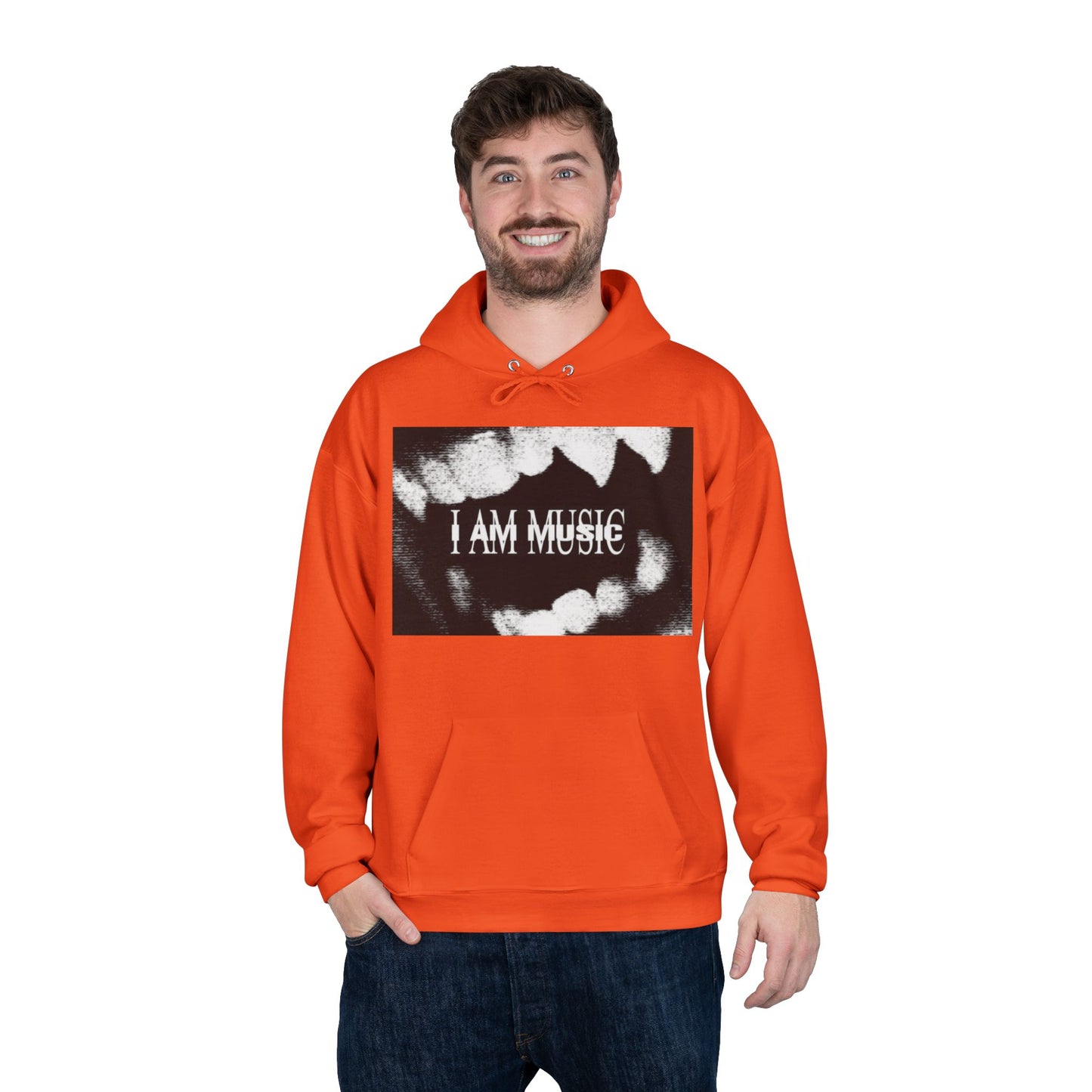 Music Teeth Graphic Hoodie — “I AM MUSIC” Black & White Pullover
