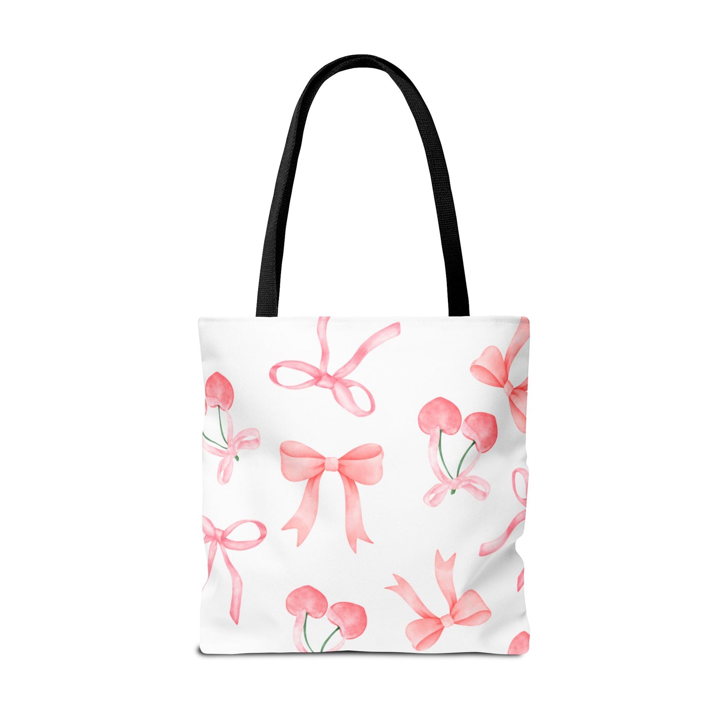 Pink Cherry Bow Tote Bag — Cute Watercolor Cherry Pattern