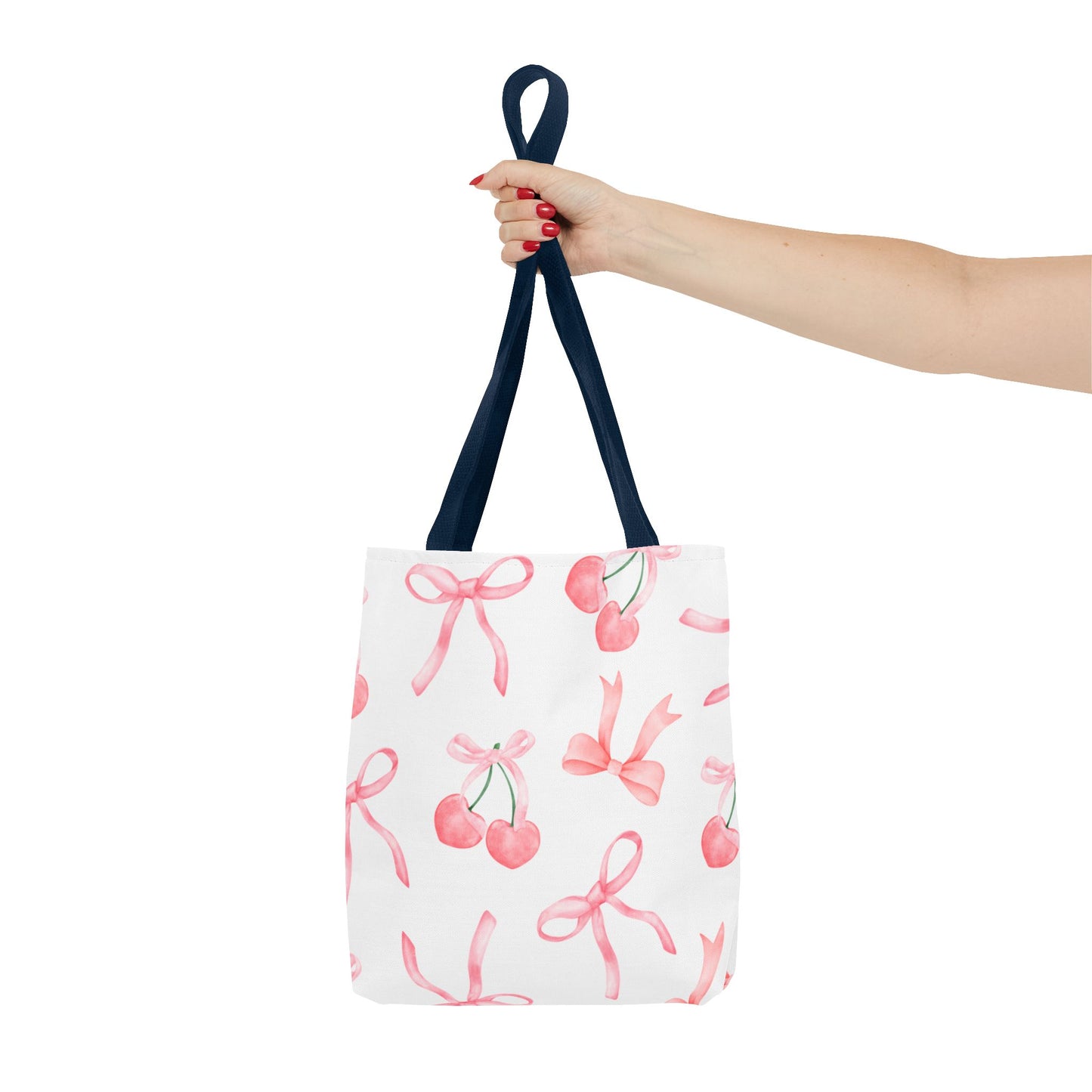 Pink Cherry Bow Tote Bag — Cute Watercolor Cherry Pattern