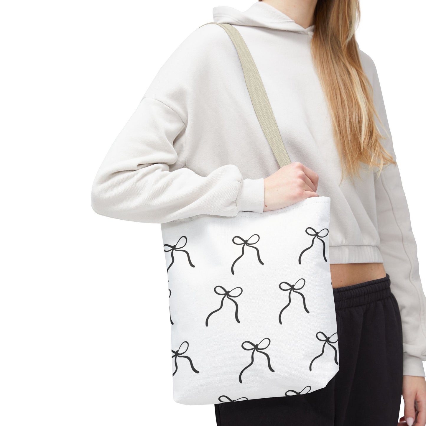Minimalist Black Bow Pattern Tote Bag — All-Over Print