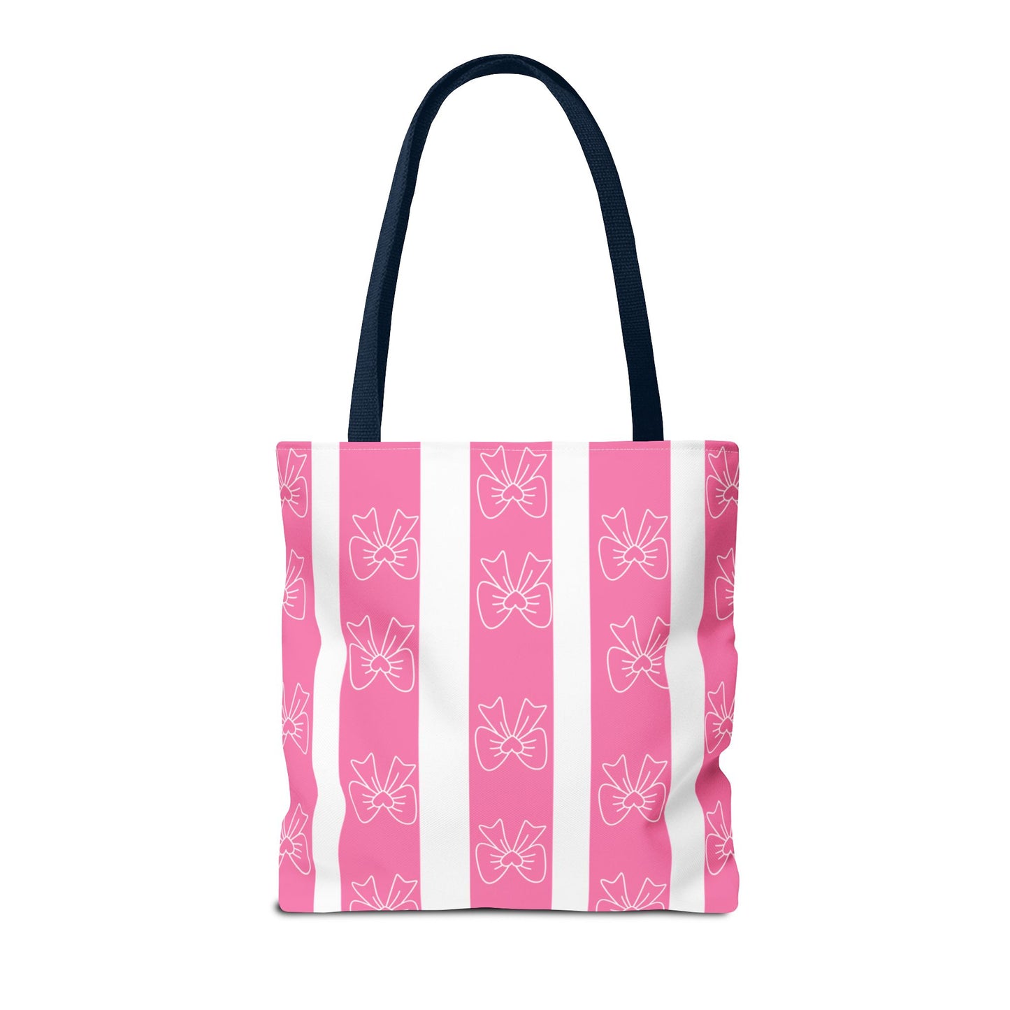 Pink Striped Bow Tote Bag — Cute Floral Bow Pattern All-Over Print Tote