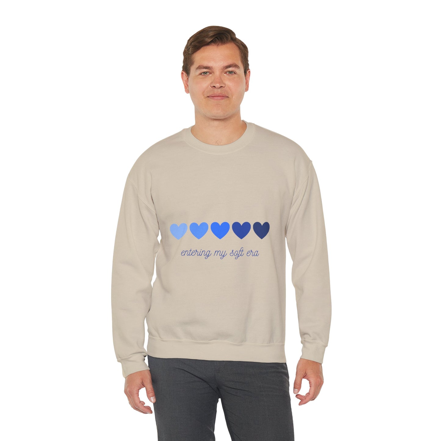 Sudadera de cuello redondo con gráfico de corazón azul «Entering My Soft Era»
