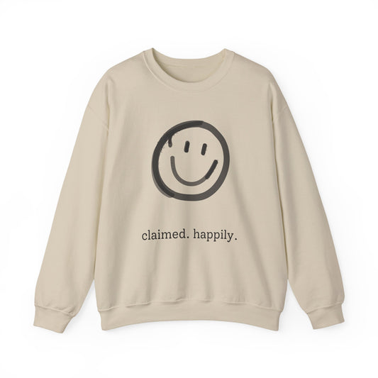 Reclamado. Felizmente. Sudadera de cuello redondo Smiley