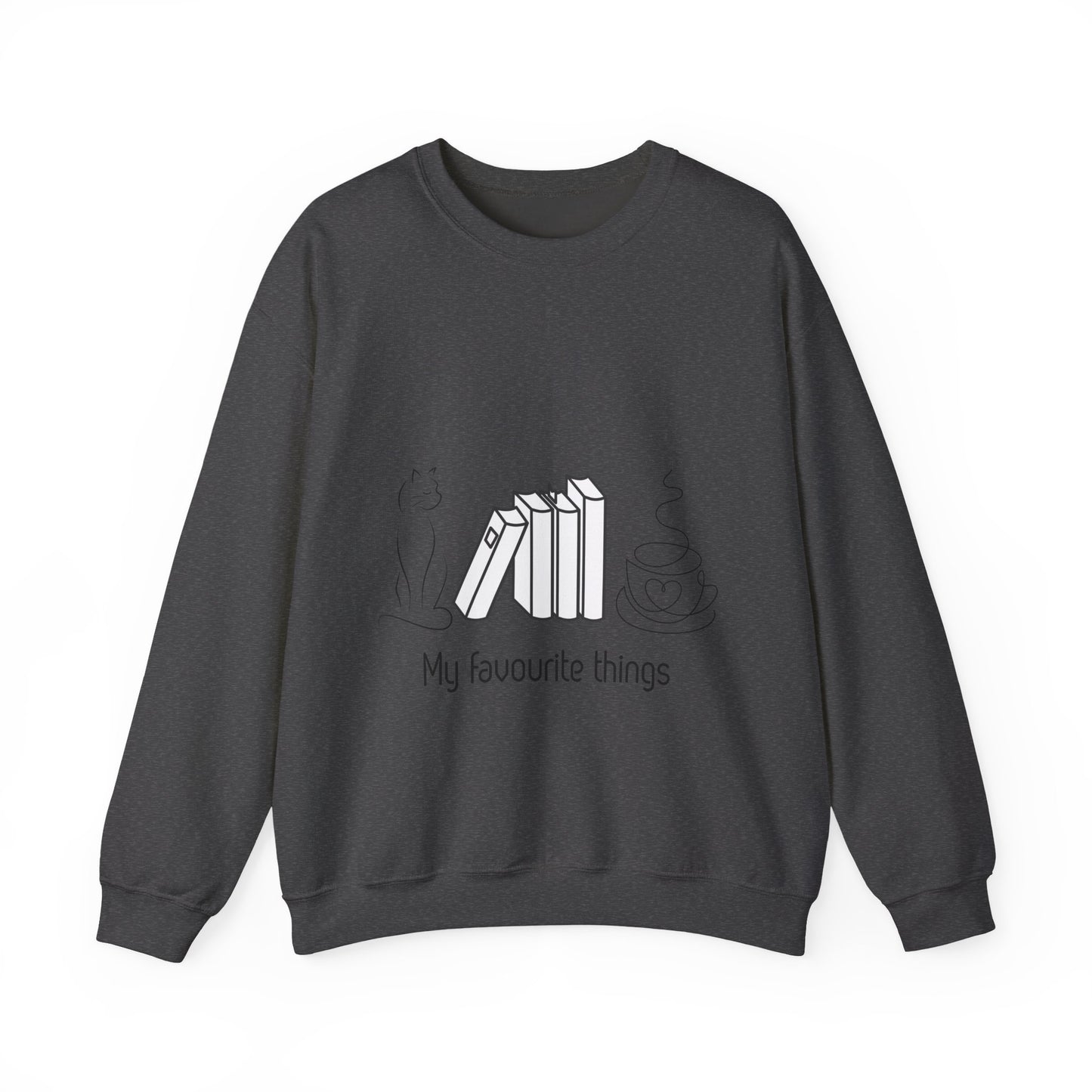 Sudadera Mis Cosas Favoritas — Libros, Gato y Café