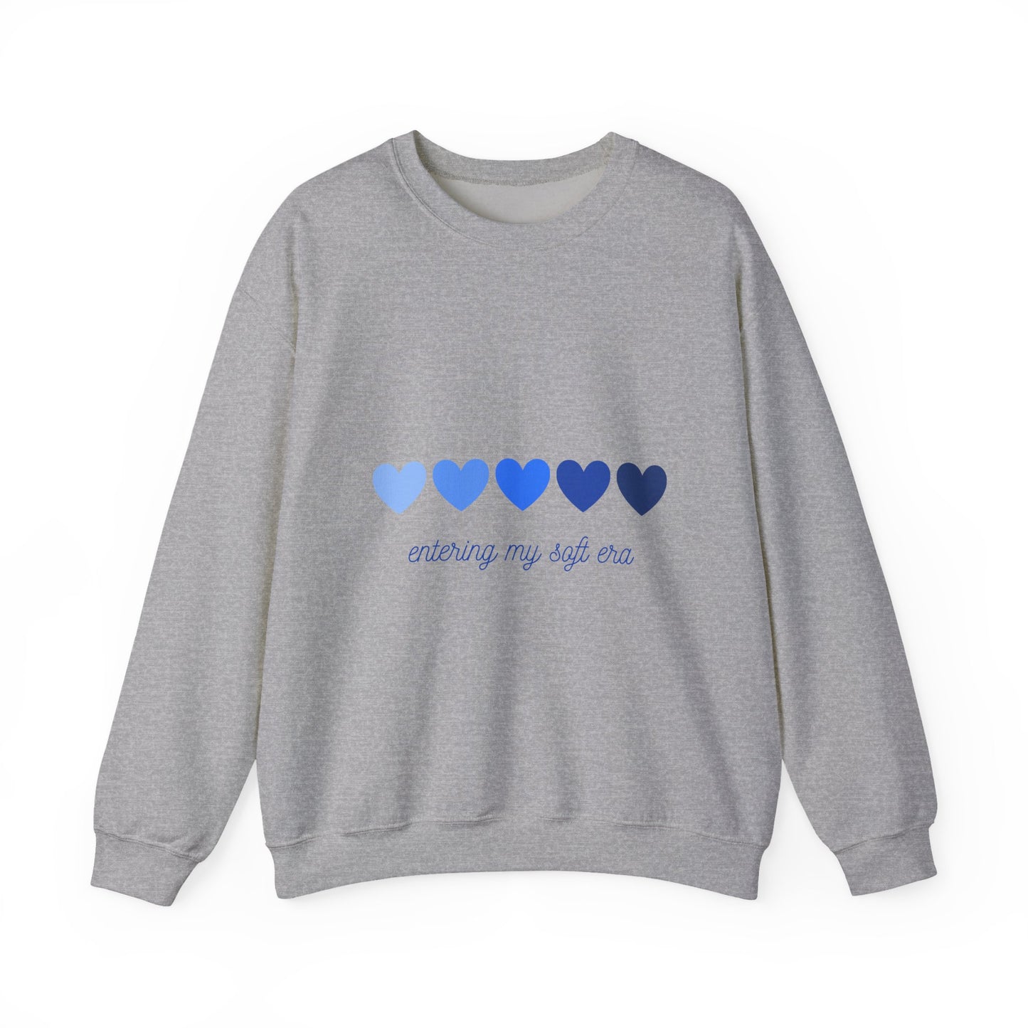 Sudadera de cuello redondo con gráfico de corazón azul «Entering My Soft Era»