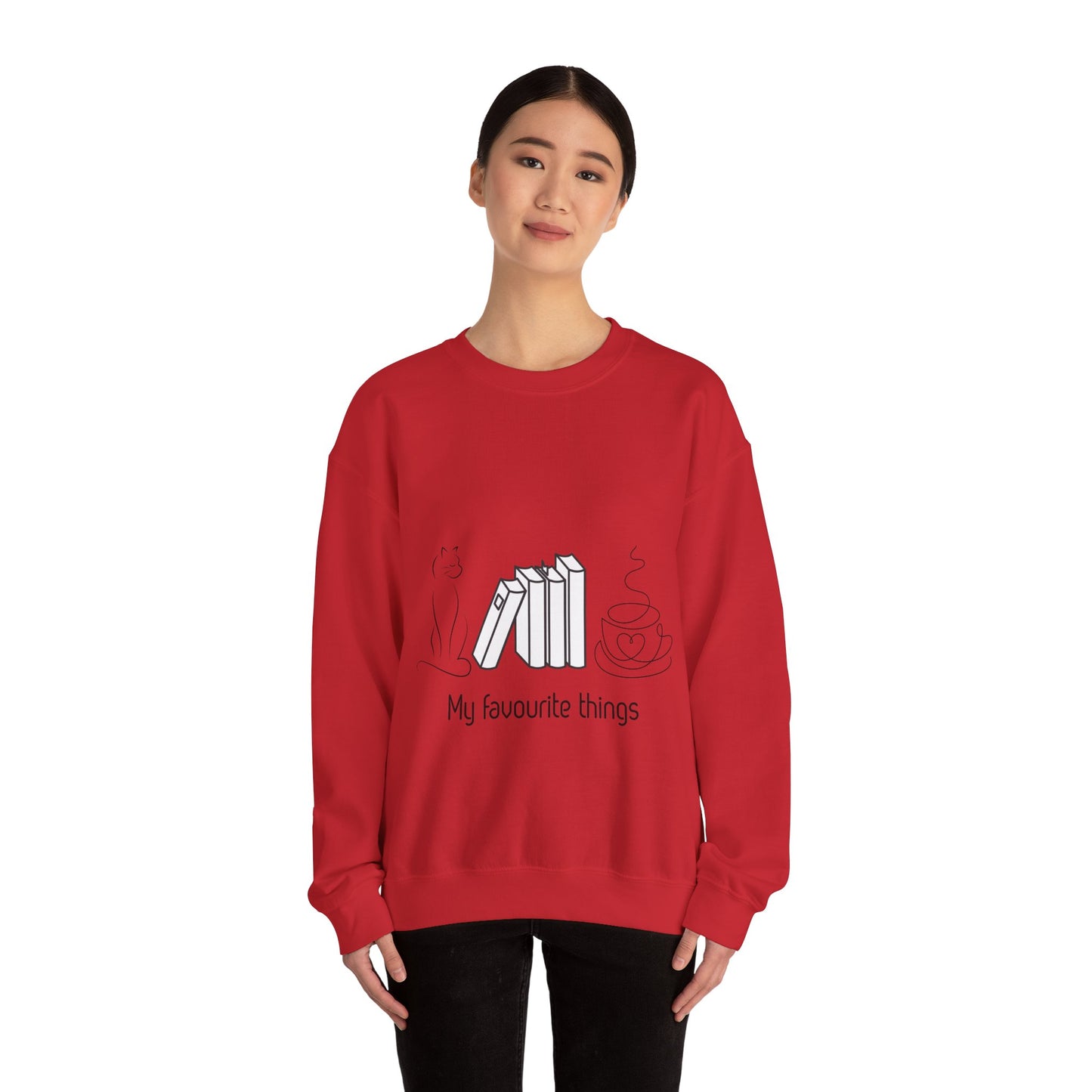 Sudadera Mis Cosas Favoritas — Libros, Gato y Café