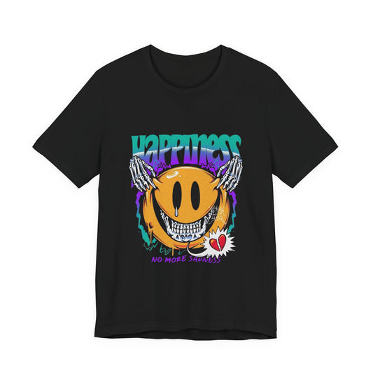 Happiness Skull Smile T-Shirt — Retro Grunge Smiley Design (“No More Secrets”)