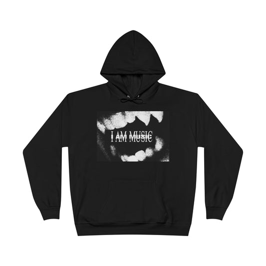 Music Teeth Graphic Hoodie — “I AM MUSIC” Black & White Pullover