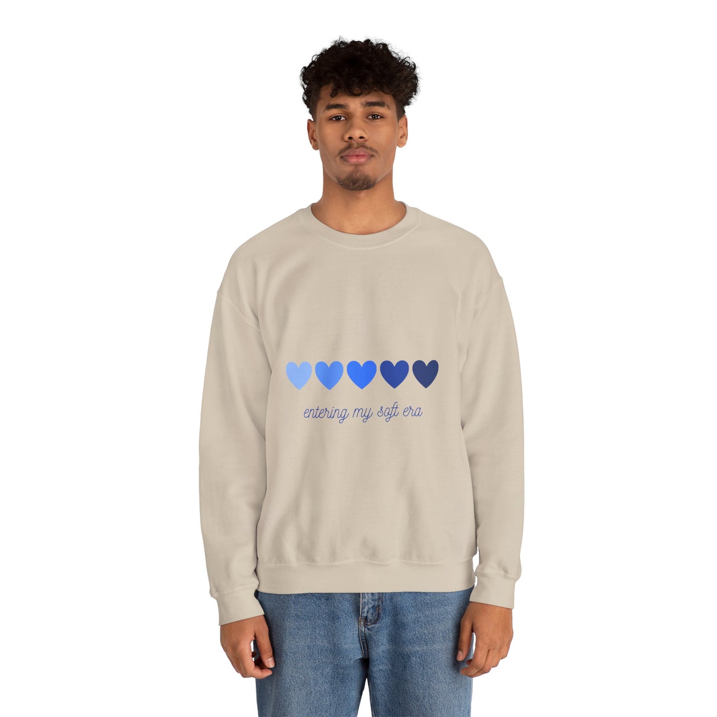 Sudadera de cuello redondo con gráfico de corazón azul «Entering My Soft Era»