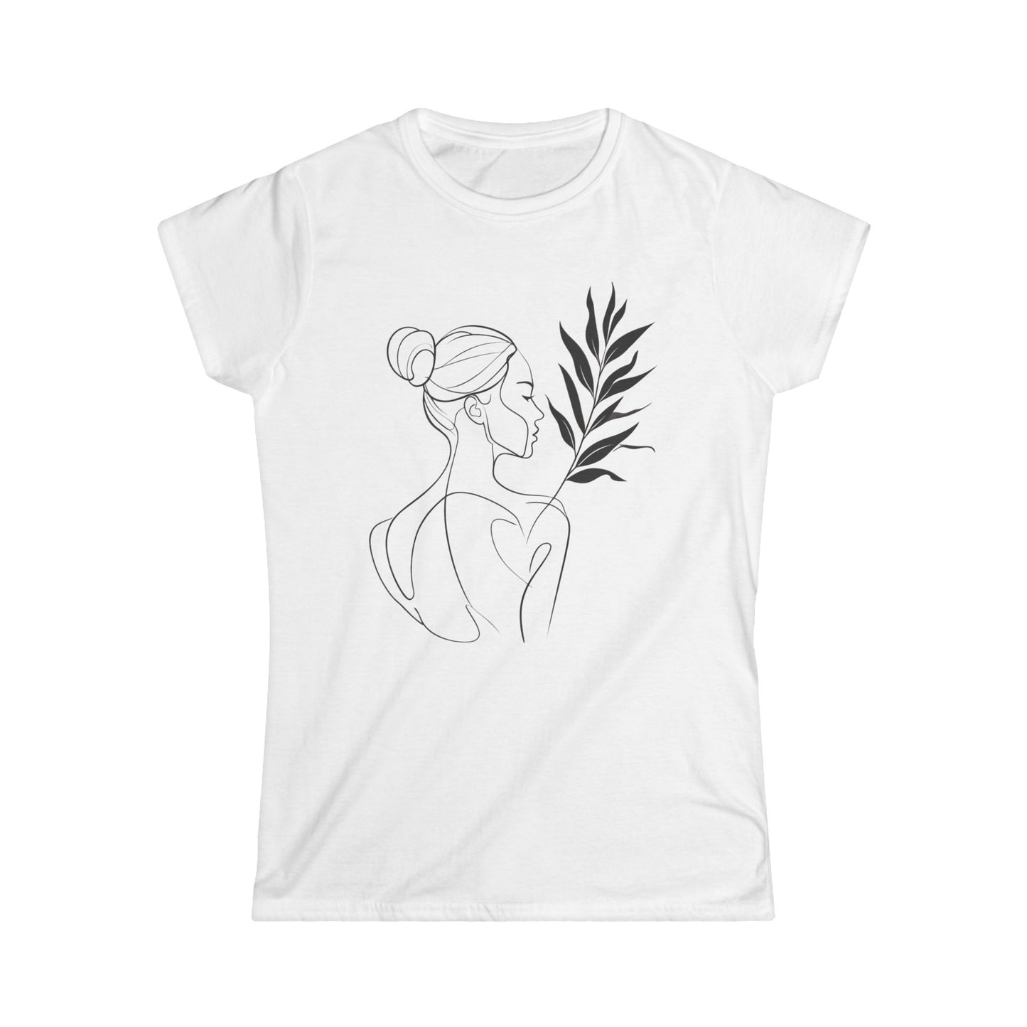 Women's Tee — Minimal Line Art Woman with Olive Branch T-Shirt