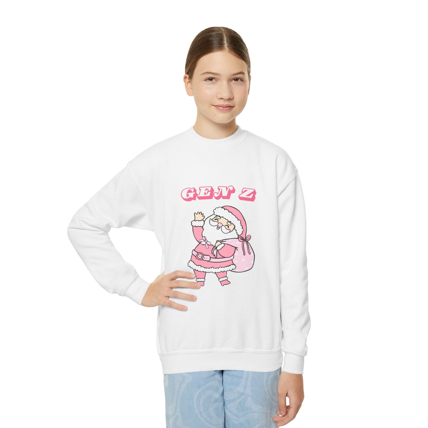Sudadera de cuello redondo juvenil de Papá Noel rosa de la generación Z