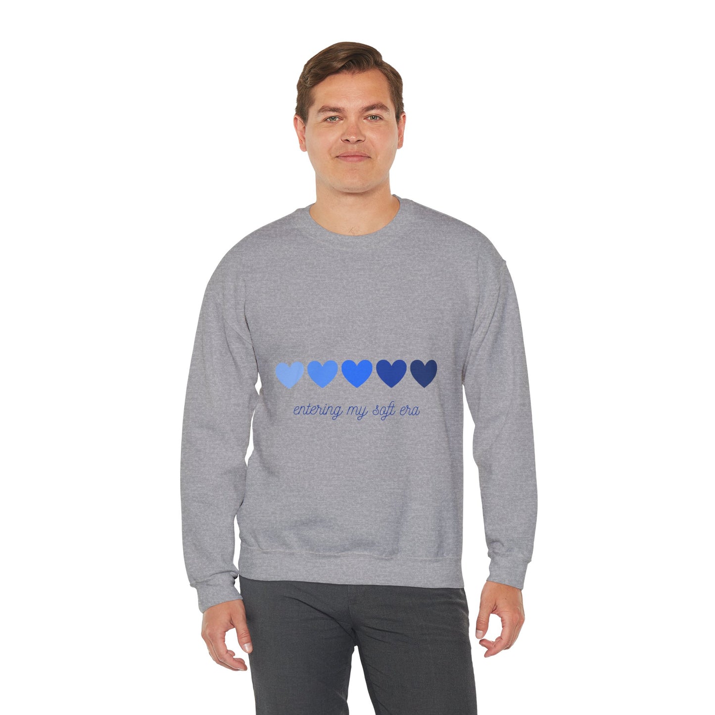 Sudadera de cuello redondo con gráfico de corazón azul «Entering My Soft Era»