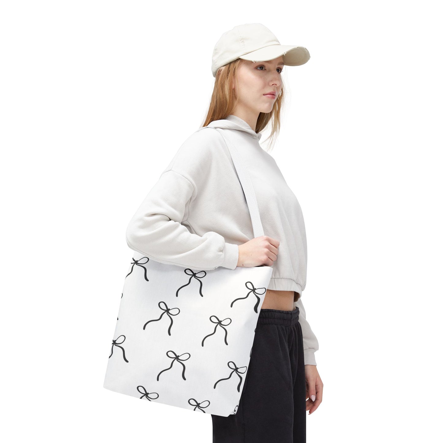 Minimalist Black Bow Pattern Tote Bag — All-Over Print