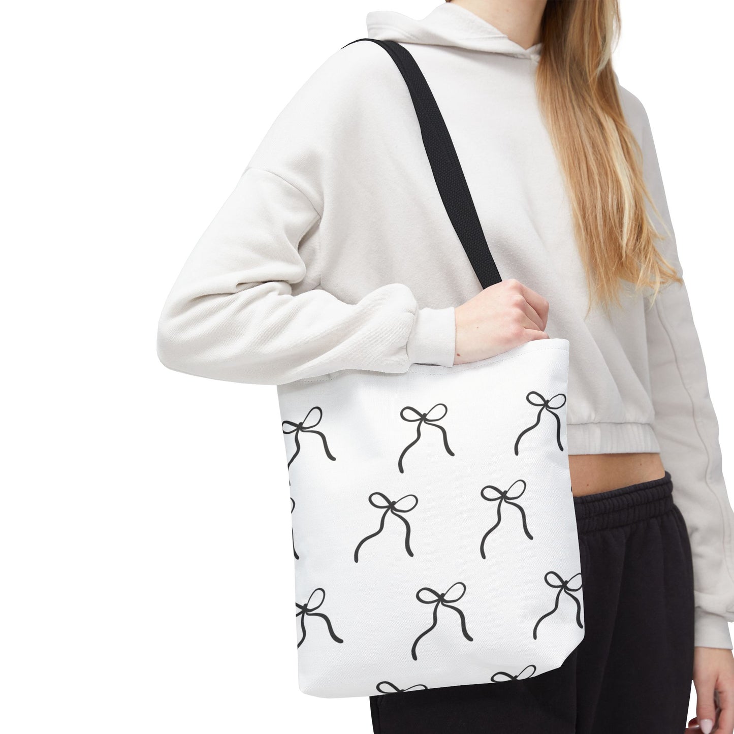Minimalist Black Bow Pattern Tote Bag — All-Over Print