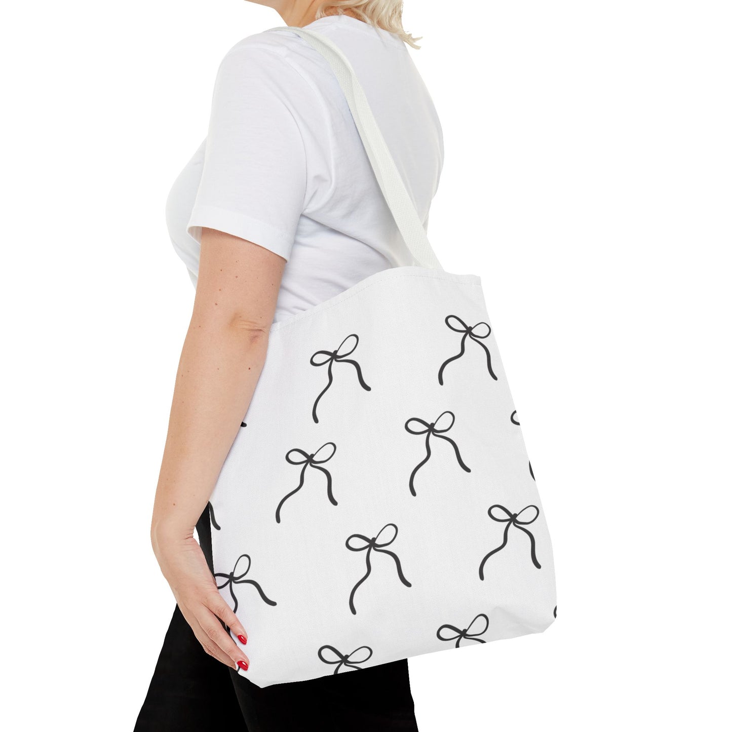Minimalist Black Bow Pattern Tote Bag — All-Over Print