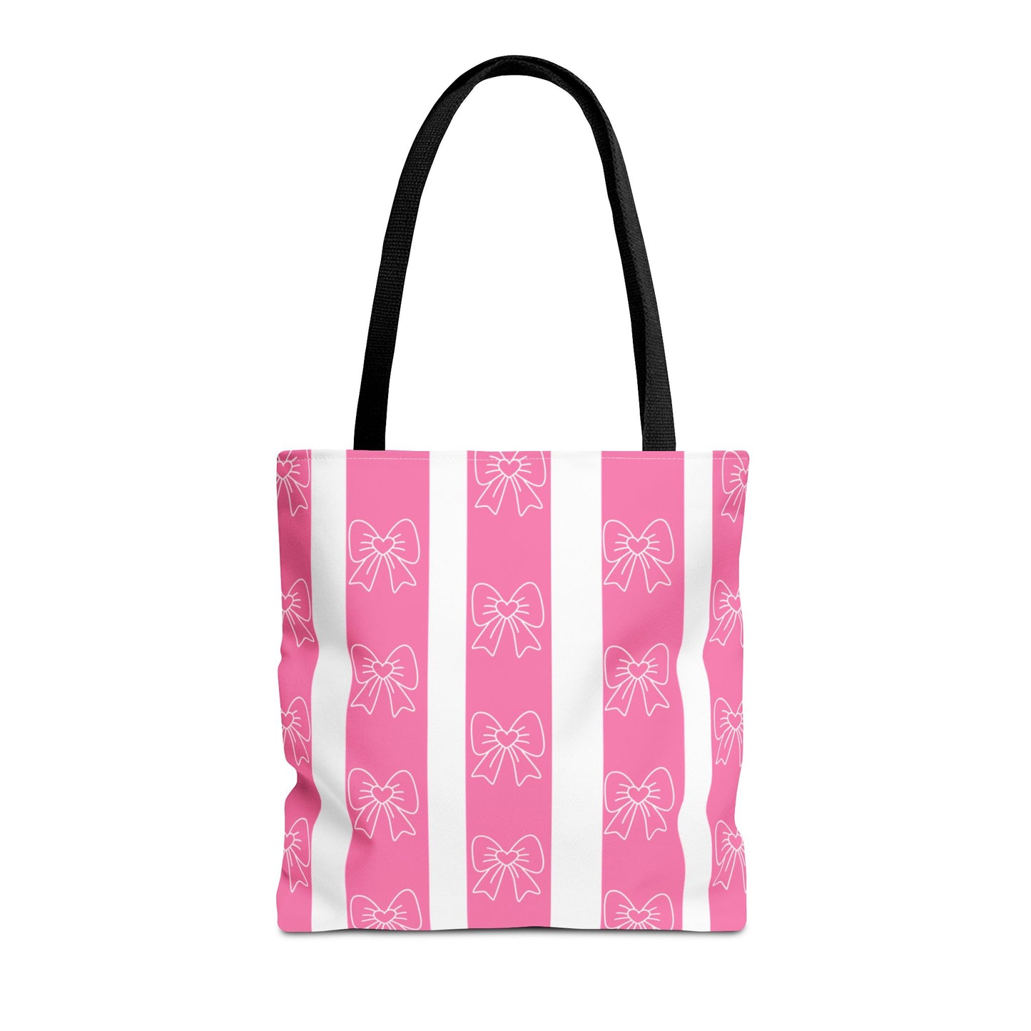 Pink Striped Bow Tote Bag — Cute Floral Bow Pattern All-Over Print Tote