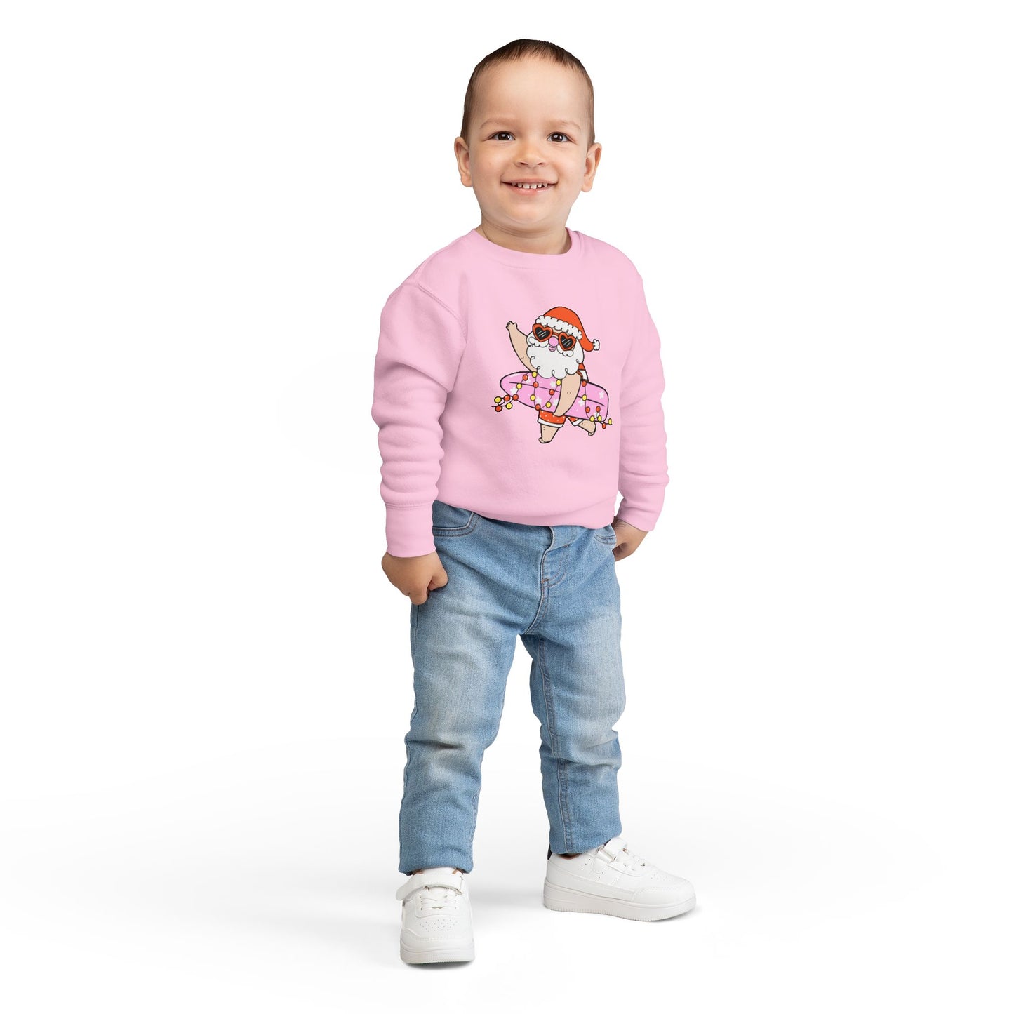 Sudadera para niños pequeños — Surfing Santa Christmas Crewneck para niños
