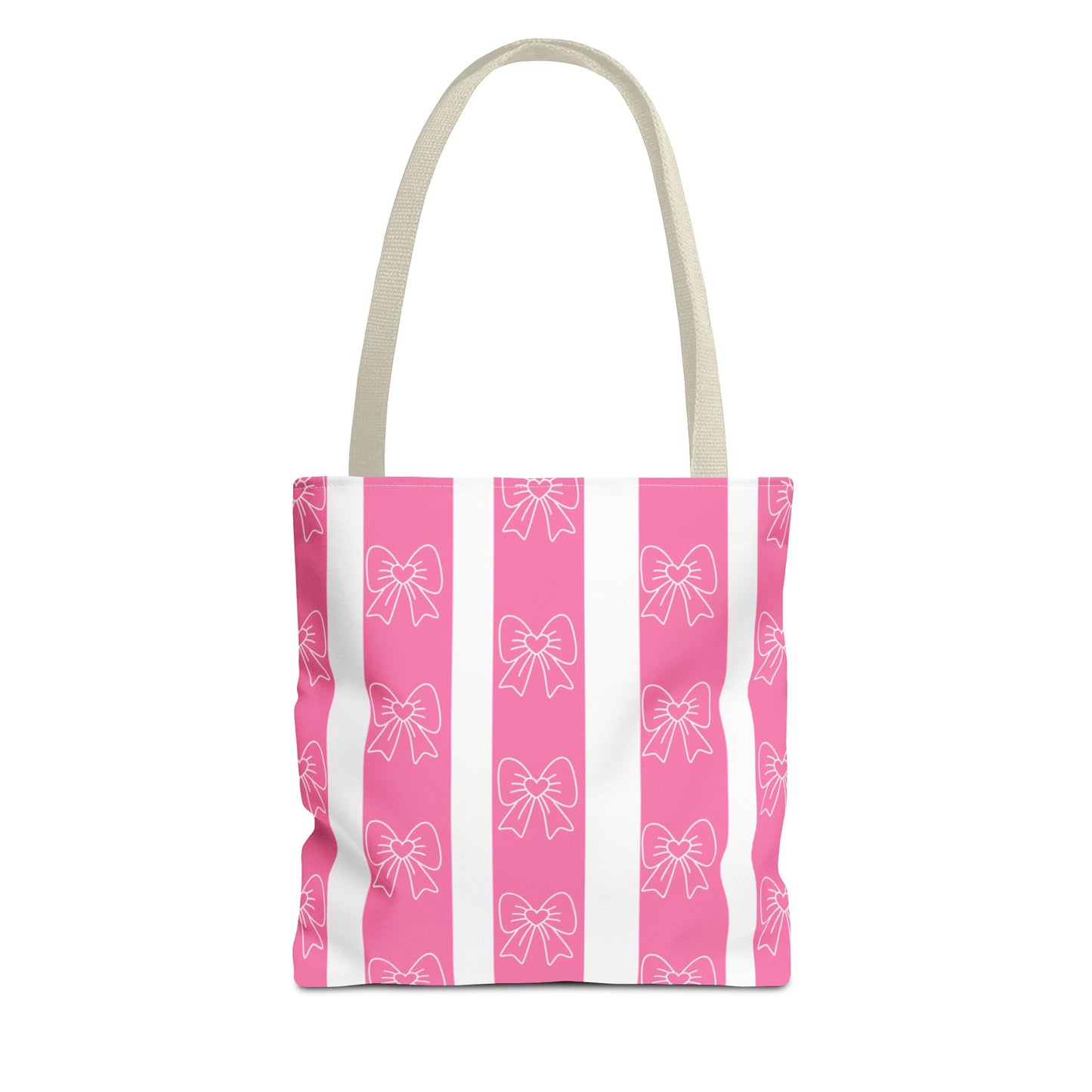 Pink Striped Bow Tote Bag — Cute Floral Bow Pattern All-Over Print Tote