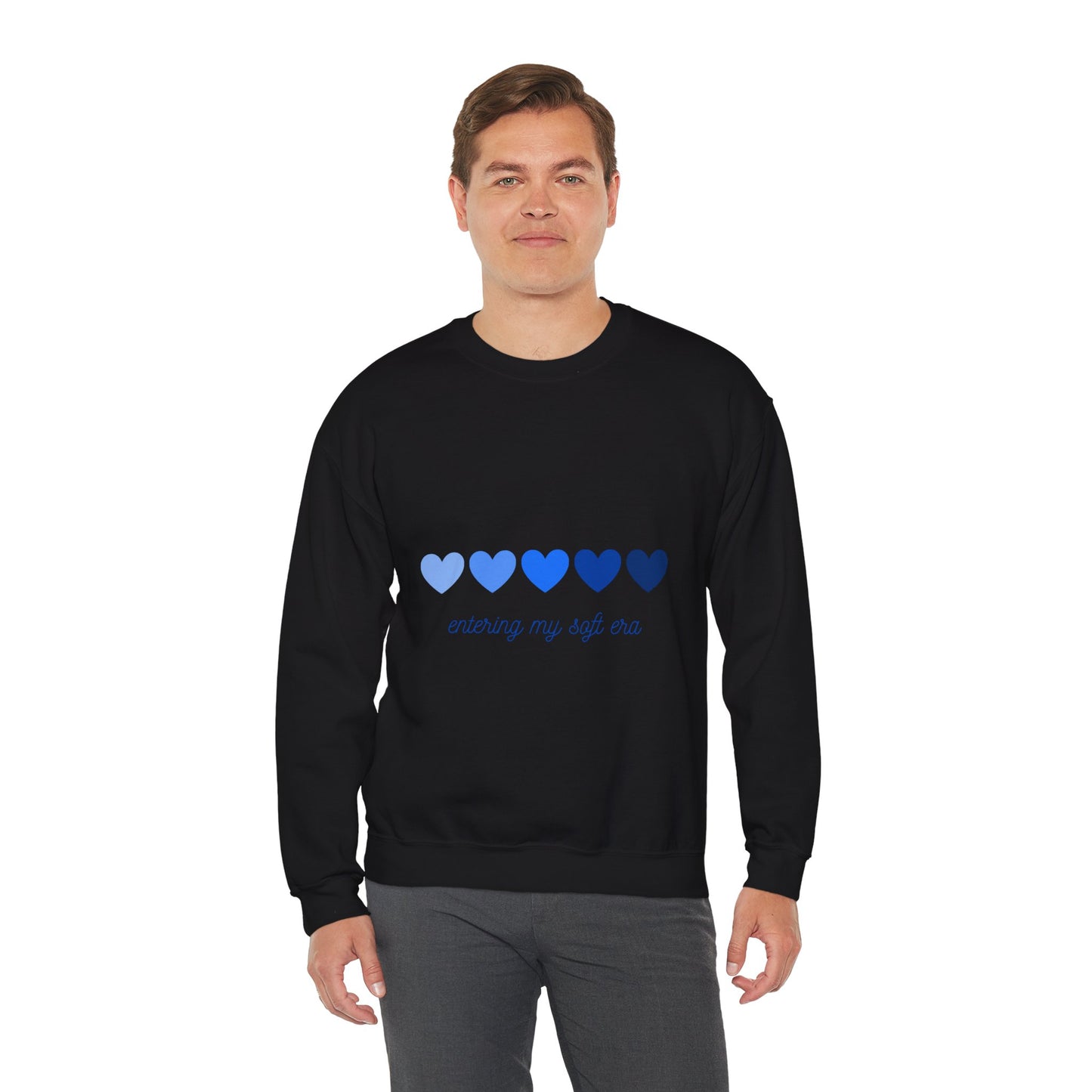 Sudadera de cuello redondo con gráfico de corazón azul «Entering My Soft Era»