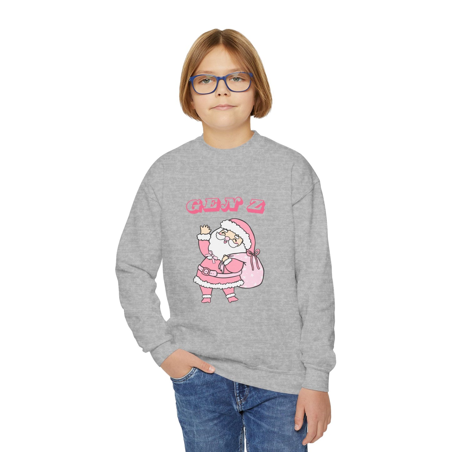 Sudadera de cuello redondo juvenil de Papá Noel rosa de la generación Z