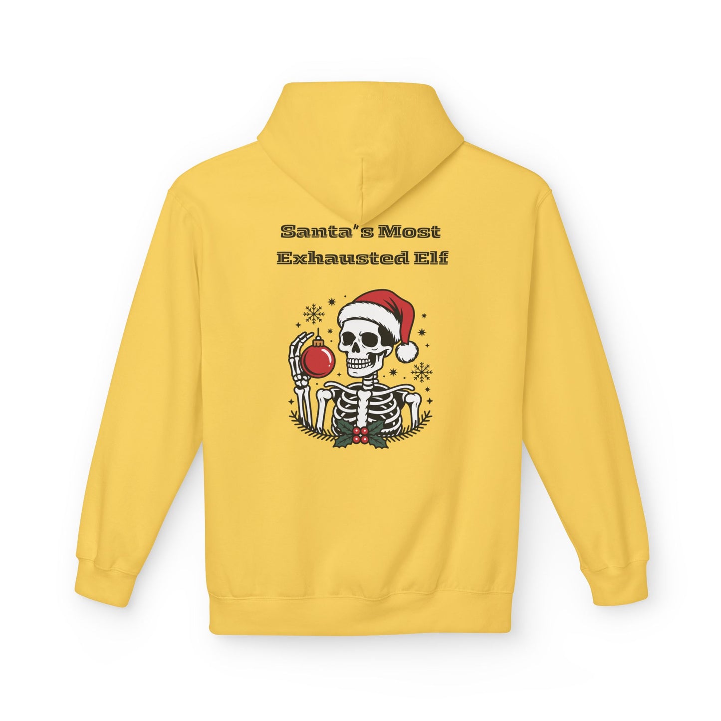 Weihnachtsmann-Hoodie mit erschöpftem Elfenmotiv – Lustiges Skelett-Weihnachts-Sweatshirt