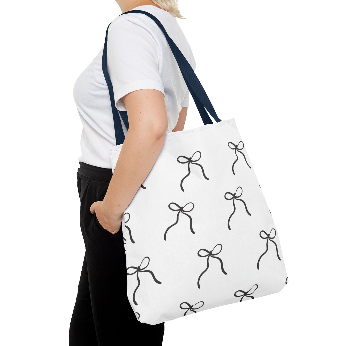 Minimalist Black Bow Pattern Tote Bag — All-Over Print