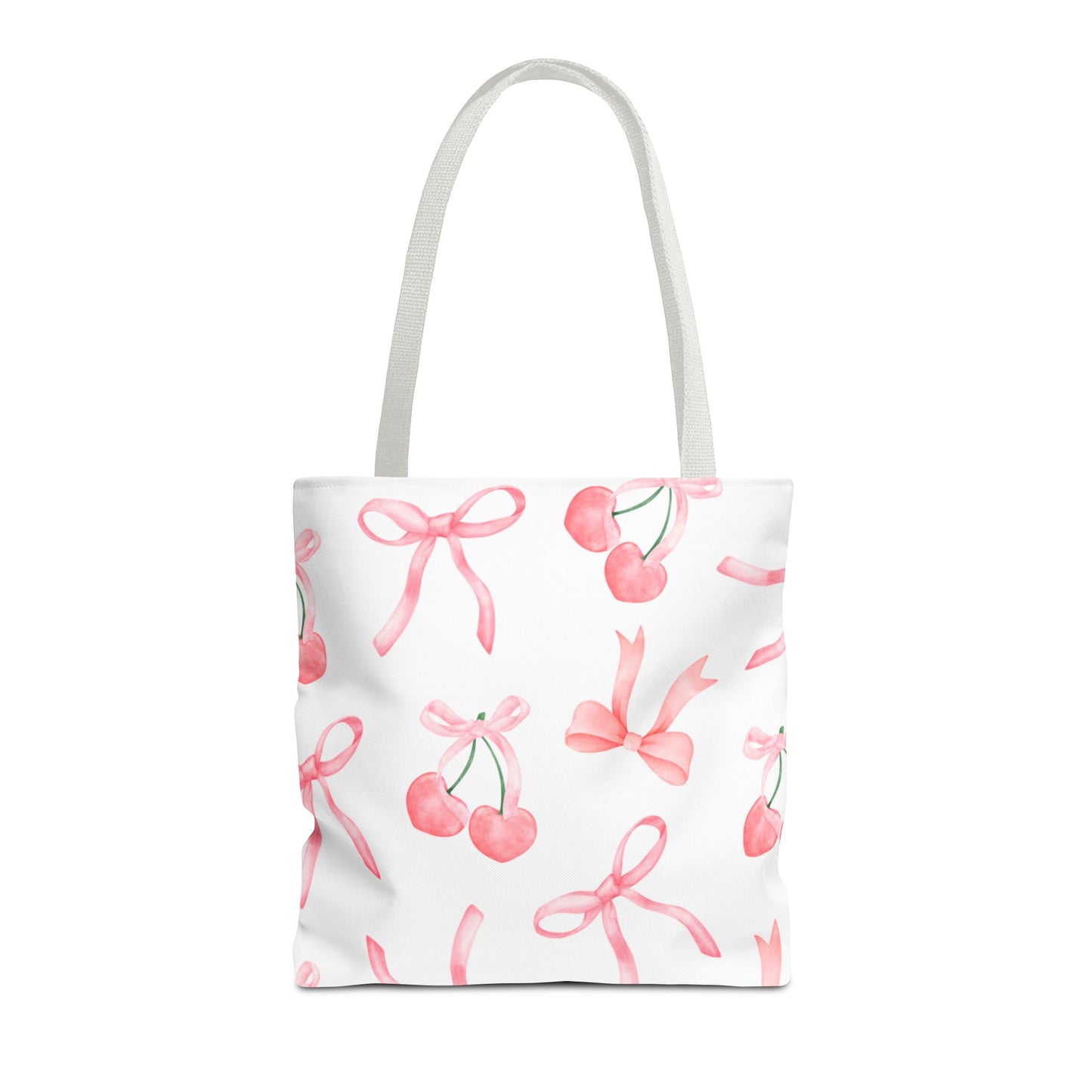 Pink Cherry Bow Tote Bag — Cute Watercolor Cherry Pattern