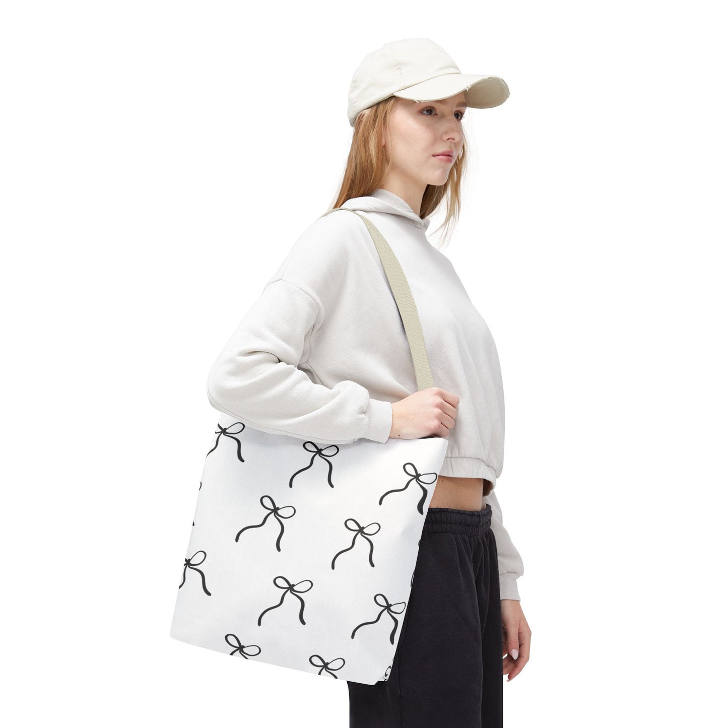 Minimalist Black Bow Pattern Tote Bag — All-Over Print